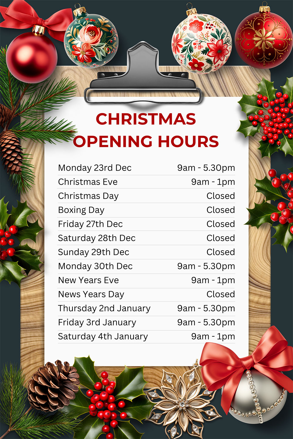 Christmas Opening Hours